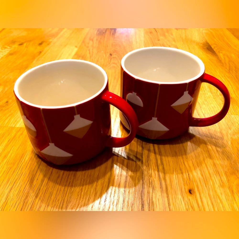 NWOT Starbucks Christmas Ornament Red Gold Mug Set of 2